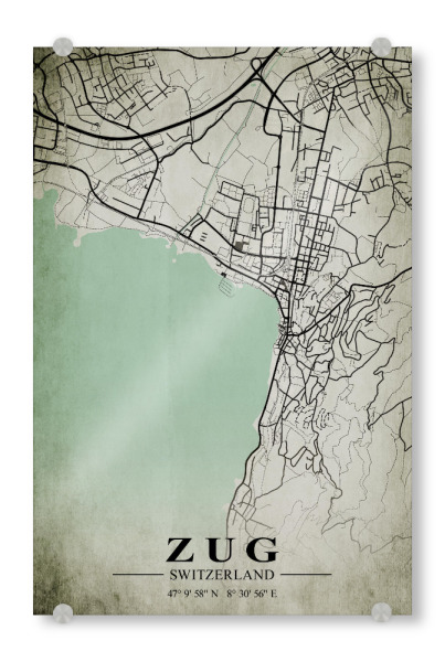 Acrylglasbild "Zug Vintage CityMap" artboxONE - Städte / Weitere,Kartografie