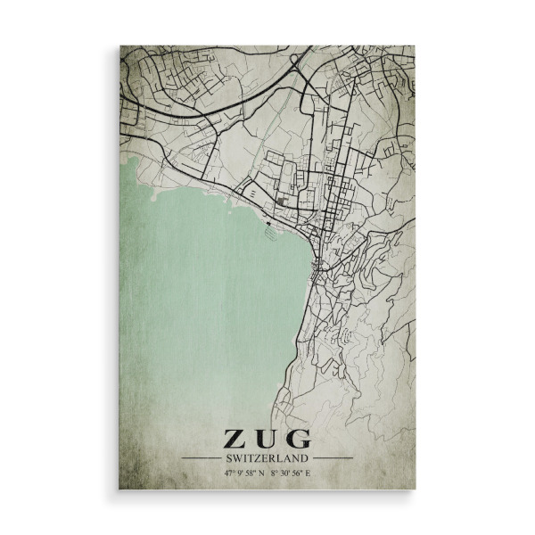 Holzbild "Zug Vintage CityMap" artboxONE - Städte / Weitere,Kartografie