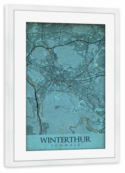 Poster mit Rahmen weiß "Vintage City Winterthur" artboxONE - Städte / Weitere,Kartografie