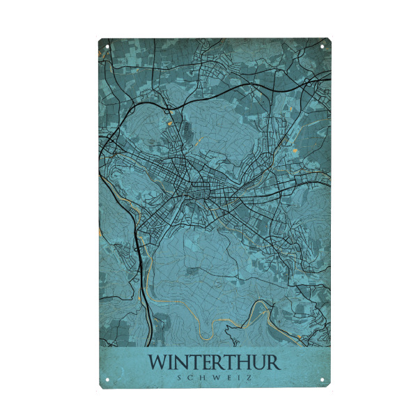 Holzbild "Vintage City Winterthur" artboxONE - Städte / Weitere,Kartografie