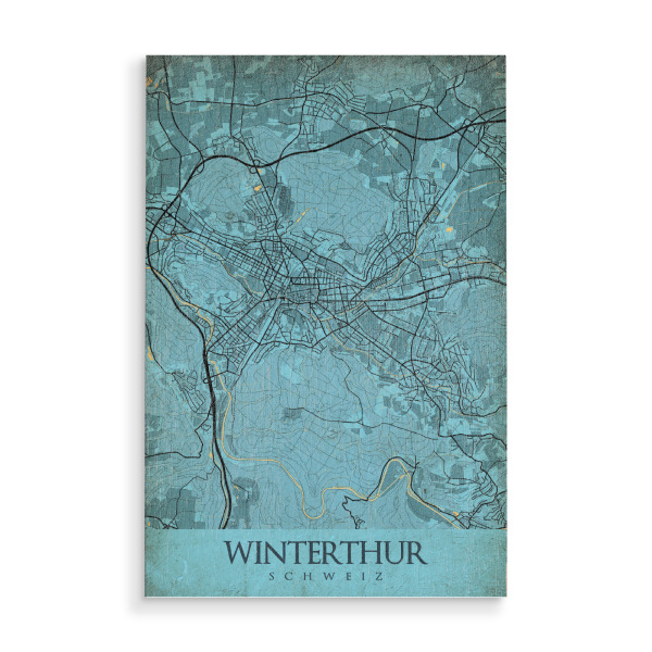 Holzbild "Vintage City Winterthur" artboxONE - Städte / Weitere,Kartografie