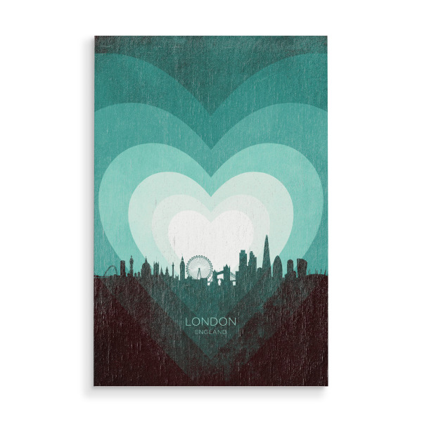 Holzbild "London Skyline Heart Teal" artboxONE - Städte