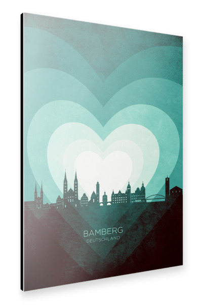 Alu-Dibond "Bamberg Skyline Heart Teal" 30x20 cm artboxONE