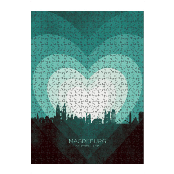 Puzzle Ravensburger "Magdeburg Skyline Heart blaugrün" artboxONE - Städte