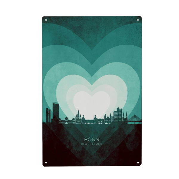Metall Poster "Bonn Germany Skyline Hearts Teal" artboxONE - Städte