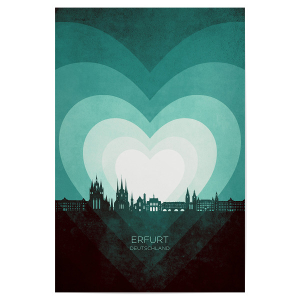 Poster "Erfurt Skyline Heart Teal" artboxONE - Städte - Erfurt,Deutschland,Herz,Liebe,Romantiker,Valentinstag,Skyline,Stadtlandschaft,Stattbild