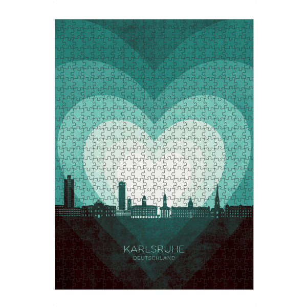 Puzzle Ravensburger "Karlsruhe Skyline Heart Teal" artboxONE - Städte