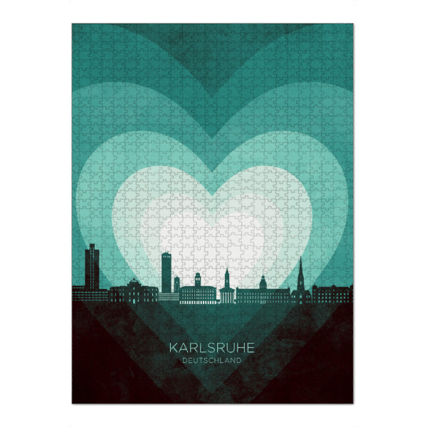 Puzzle Ravensburger "Karlsruhe Skyline Heart Teal" artboxONE - Städte