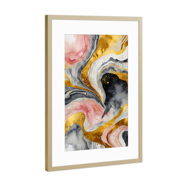 Poster mit Rahmen Gold "Golden Marmor Wirbel" artboxONE - Abstrakt