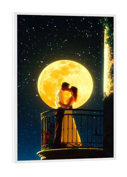 Poster mit weißem Rahmen "Eine mondhelle Umarmung" artboxONE - Menschen,Liebe,Fiktion,Für Mama,Galaxy