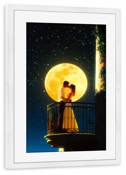 Poster mit Rahmen weiß "Eine mondhelle Umarmung" artboxONE - Menschen,Liebe,Fiktion,Für Mama,Galaxy