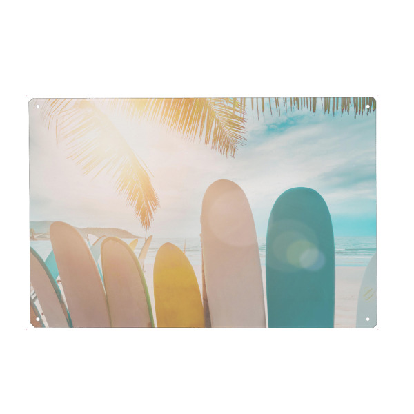Holzbild "Sonnige Surfbretter" artboxONE - Reise / Strand und Meer,Sport - Palmen,Sonne,Surfbretter,Strand,Sommer,Himmel