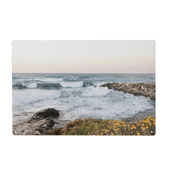 Holzbild "Blumen an der Küste" artboxONE - Natur,Reise / Strand und Meer - Strand,Küste,Meer,Meereslandschaft,Blumen,Wildblumen,Landschaft