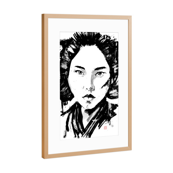 Poster mit Rahmen Kupfer "Japanische Frau in sw" artboxONE - Menschen - Gesicht,Japan,Sumie,Frau