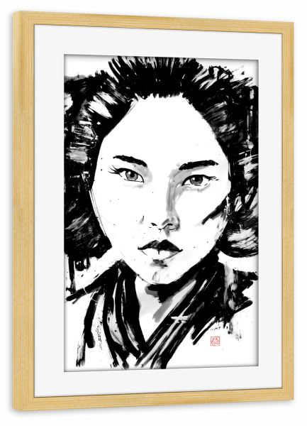 Poster mit Rahmen kiefer "Japanische Frau in sw" artboxONE - Menschen - Gesicht,Japan,Sumie,Frau