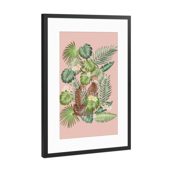 Poster mit Rahmen Schwarz (Metallic) "Dschungel Vibes mit Geparden" artboxONE - Natur,Floral,Tiere