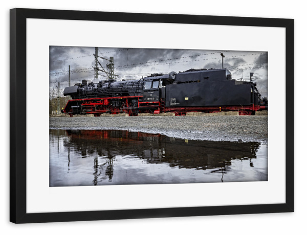 Poster mit Rahmen schwarz "Historische Dampflok" artboxONE - Reise,Automobile - Zug,Eisenbahn,Lok,Dampflok