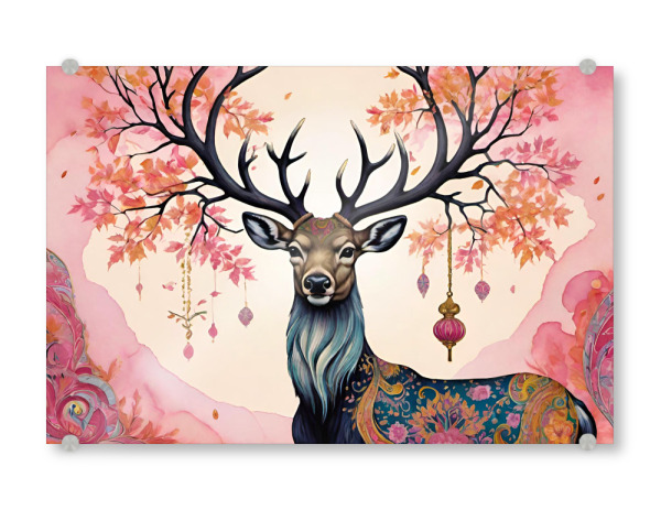 Acrylglasbild "König des Waldes bunt" artboxONE - Tiere,Abstrakt,Fiktion - Hirsch,Wald,König,Muster,Ornament,Schmuck,Tier,Pink,Surreal