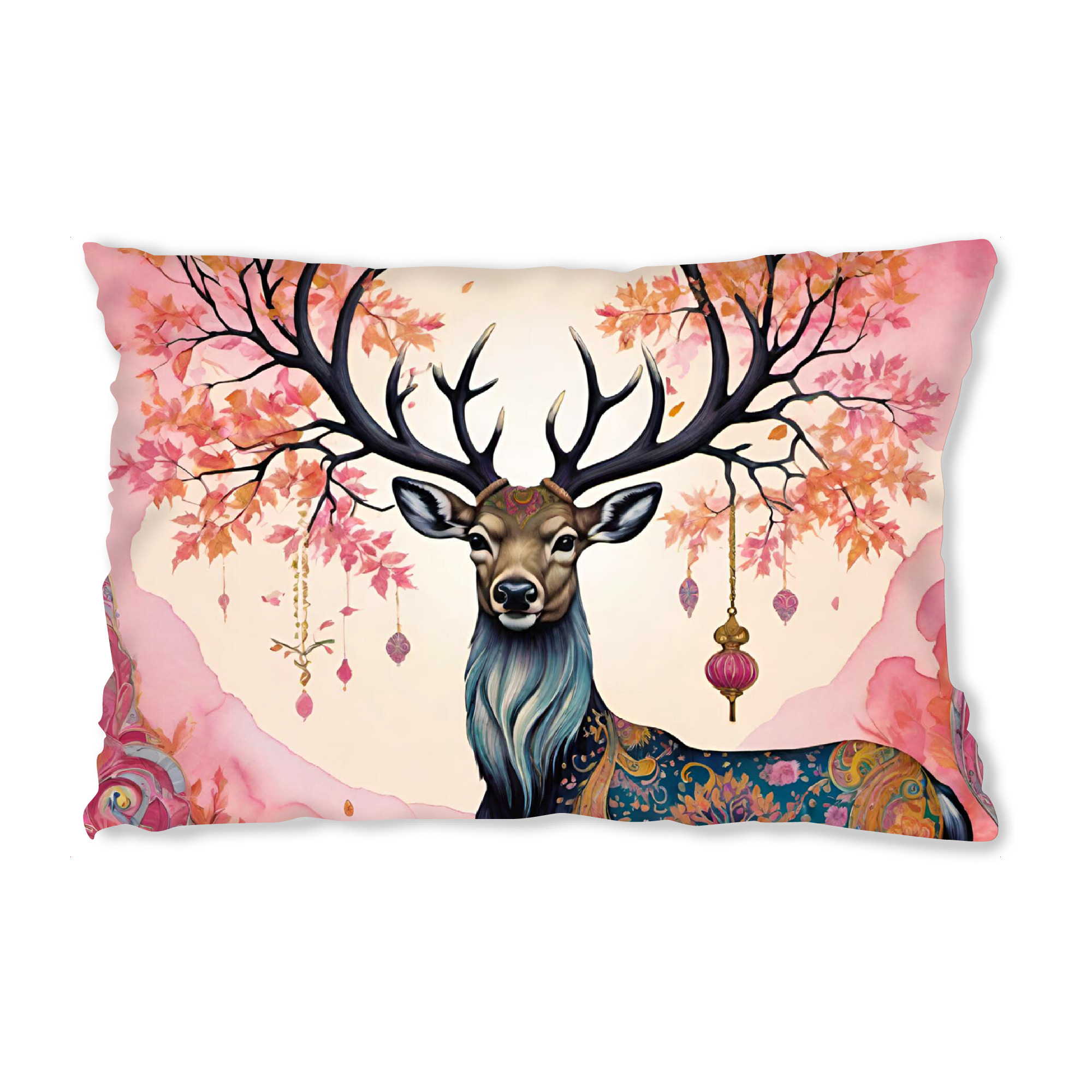 Design-Kissen "König des Waldes bunt" artboxONE - Tiere,Abstrakt,Fiktion - Hirsch,Wald,König,Muster,Ornament,Schmuck,Tier,Pink,Surreal