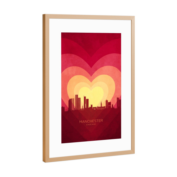Poster mit Rahmen Kupfer "Manchester Skyline Heart rot" artboxONE - Städte