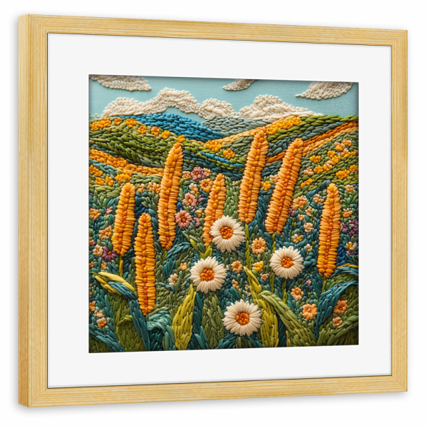 Poster mit Rahmen kiefer "Frühlingswiese Stickerei" artboxONE - Natur,Floral