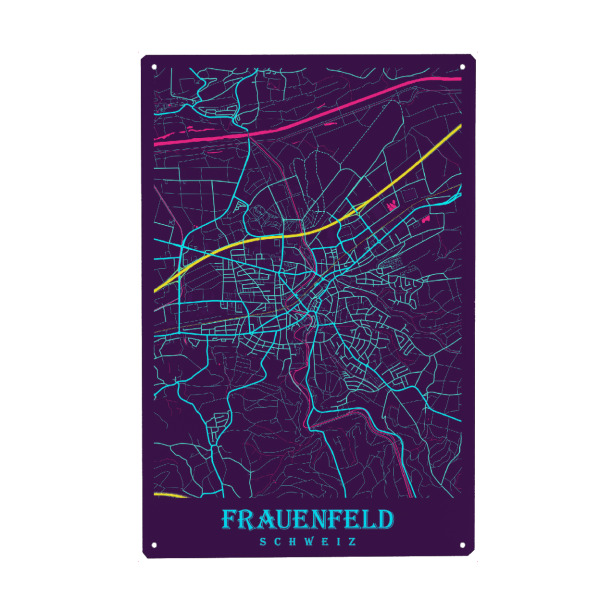 Holzbild "Stadt Map Frauenfeld" artboxONE - Städte / Weitere,Kartografie