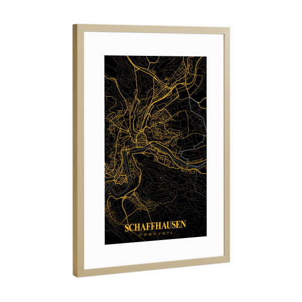Poster mit Rahmen Gold "Stadt Schaffhausen" artboxONE - Städte / Weitere,Kartografie