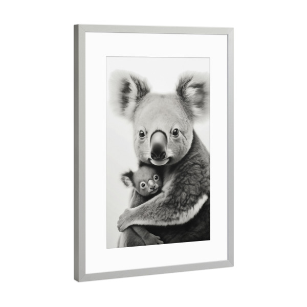 Poster mit Rahmen Silber "Niedliche Koala Umarmung" artboxONE - Für Kinder,Tiere,Liebe
