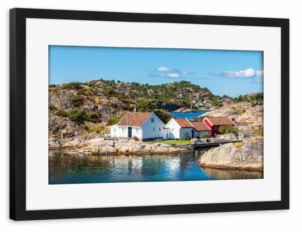 Poster mit Rahmen schwarz "Schäreninsel Monsøya mit Häuser" artboxONE - Natur,Reise,Architektur,Reise / Strand und Meer,Reise / Länder