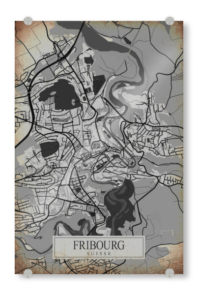 Acrylglasbild "Retro City Fribourg" artboxONE - Städte / Weitere,Kartografie
