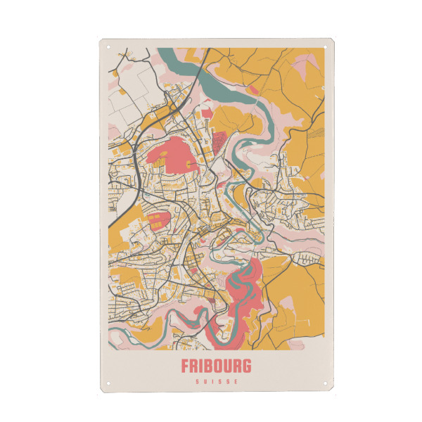 Metall Poster "Fribourg Stadtplan" artboxONE - Städte / Weitere,Kartografie