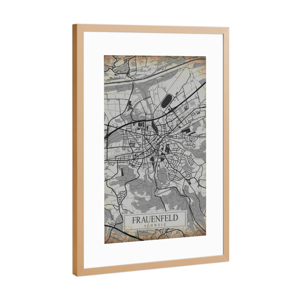 Poster mit Rahmen Kupfer "Retro City Frauenfeld" artboxONE - Städte / Weitere,Kartografie