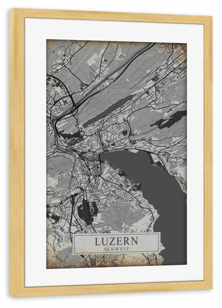 Poster mit Rahmen kiefer "Retro City Luzern" artboxONE - Städte / Weitere,Kartografie