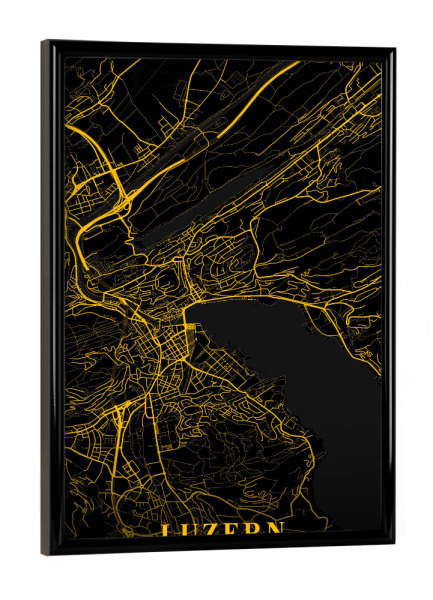 Poster mit schwarzem Rahmen "Luzern Stadt Map" artboxONE - Städte / Weitere,Kartografie