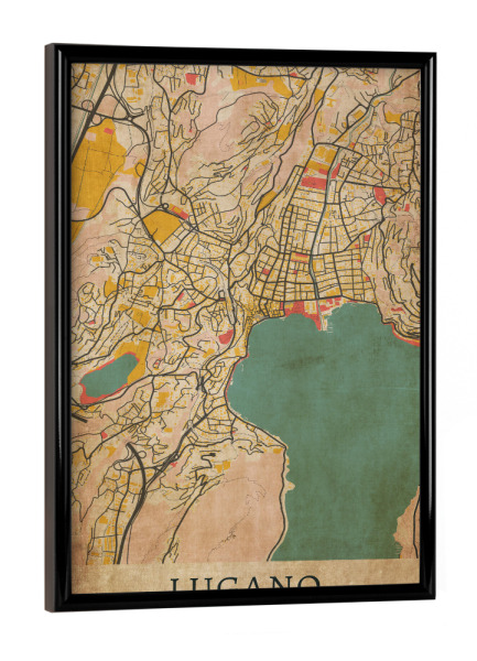 Poster mit schwarzem Rahmen "Retro Lugano City" artboxONE - Städte / Weitere,Kartografie