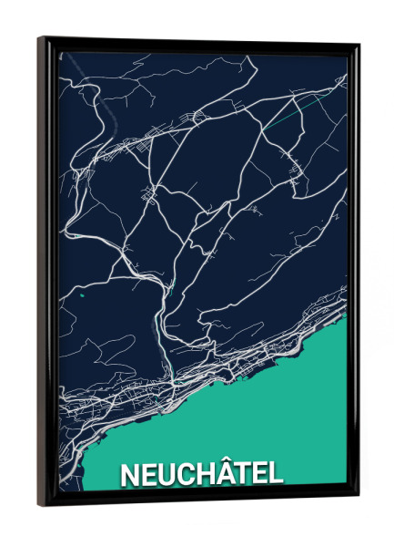 Poster mit schwarzem Rahmen "Neuchâtel Map" artboxONE - Städte / Weitere,Kartografie