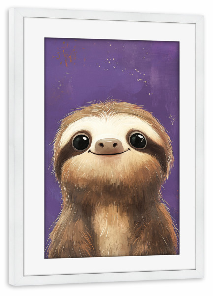 Poster mit Rahmen weiß "Paula Lustiges Faultier" artboxONE - Für Kinder,Tiere,Lustig
