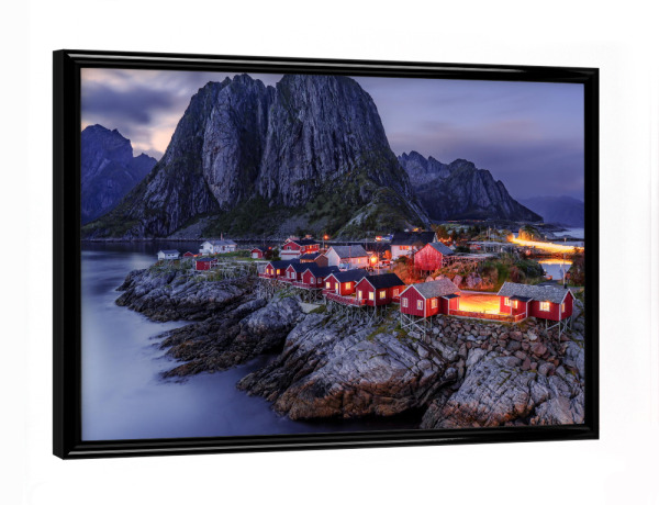 Poster mit schwarzem Rahmen "Fischerdorf Hamnoy Lofoten" artboxONE - Natur,Reise