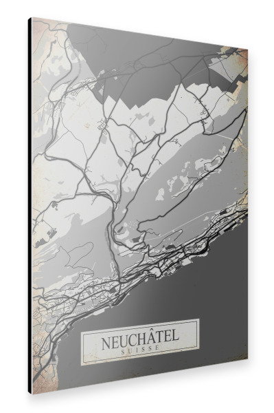 Alu-Dibond "Neuchâtel Retro Map" 30x20 cm artboxONE