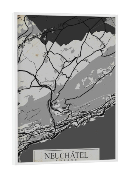 Poster mit weißem Rahmen "Neuchâtel Retro Map" artboxONE - Städte / Weitere,Kartografie