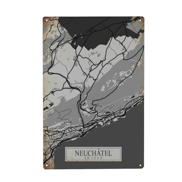 Metall Poster "Neuchâtel Retro Map" artboxONE - Städte / Weitere,Kartografie