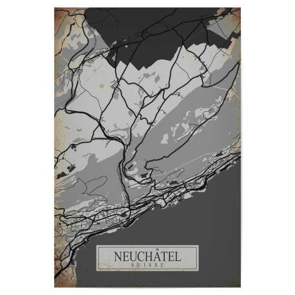 Poster 30x20 cm "Neuchâtel Retro Map" artboxONE - Städte / Weitere,Kartografie