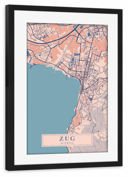 Poster mit Rahmen schwarz "Zug CityMap" artboxONE - Städte / Weitere,Kartografie