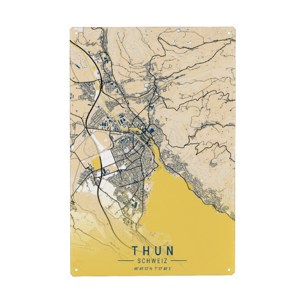 Holzbild "Stadt Karte Thun" artboxONE - Städte / Weitere,Kartografie