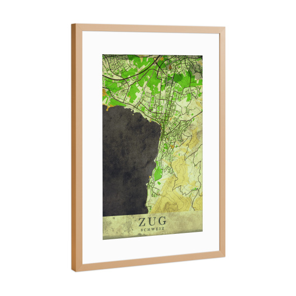 Poster mit Rahmen Kupfer "Zug Vintage City Map" artboxONE - Städte / Weitere,Kartografie