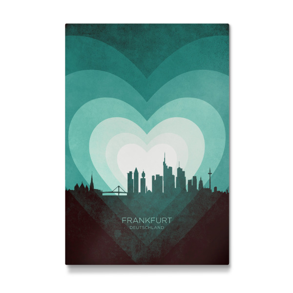 Galerie-Print "Frankfurt Skyline Herz blaugrün" 30x20 cm artboxONE