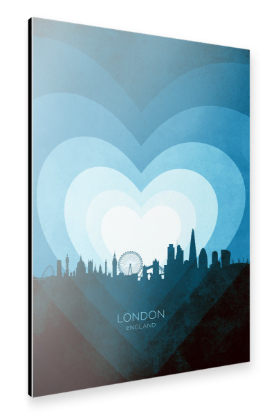 Alu-Dibond "London Skyline Herzblau" 30x20 cm artboxONE