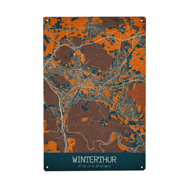 Metall Poster "Winterthur Vintage Map" artboxONE - Städte / Weitere,Kartografie