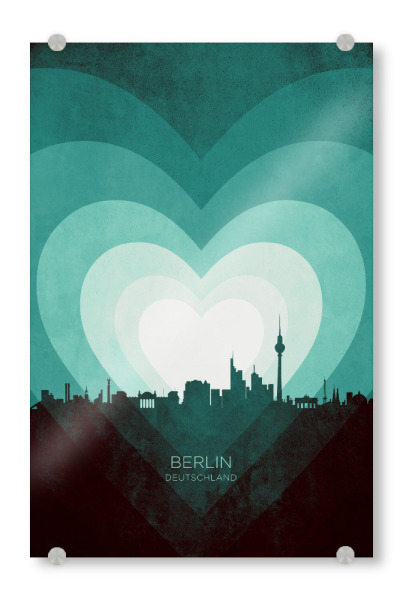 Acrylglasbild "Berlin Skyline Heart Teal" artboxONE - Städte - Berlin,Deutschland,Herz,Liebe,Romantiker,Valentinstag,Skyline,Stadtbild,Stattbild