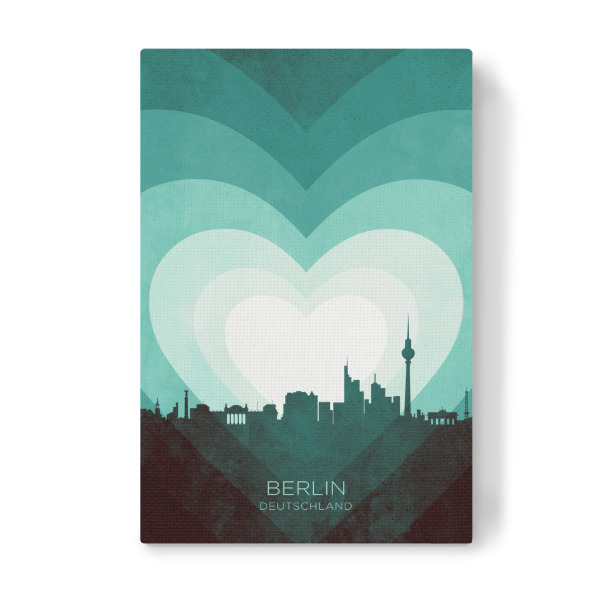 Leinwandbild "Berlin Skyline Heart Teal" artboxONE - Städte - Berlin,Deutschland,Herz,Liebe,Romantiker,Valentinstag,Skyline,Stadtbild,Stattbild